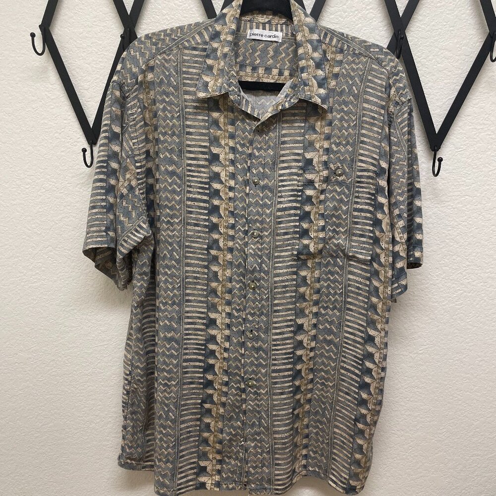 Pierre Cardin Men's Large Button Down, Short Sleeve Casual Print Shirt